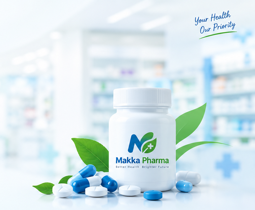 Makkaa Pharma healthcare products and pharmacy care illustration